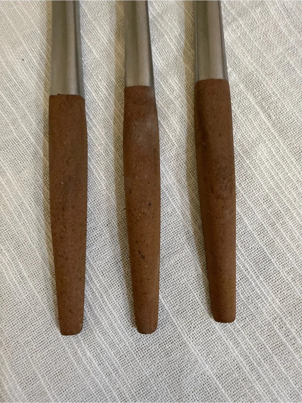 Interpur Japan MCM Stainless Dinner Knives Hearts Wood Handles Set of 3